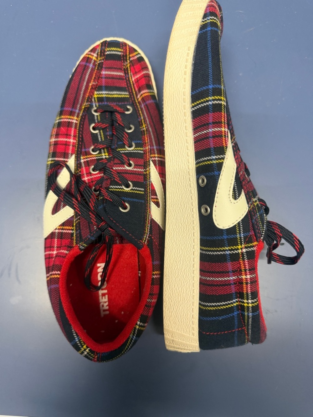 Tretorn Red & Black Tartan Plaid Kids Sneakers